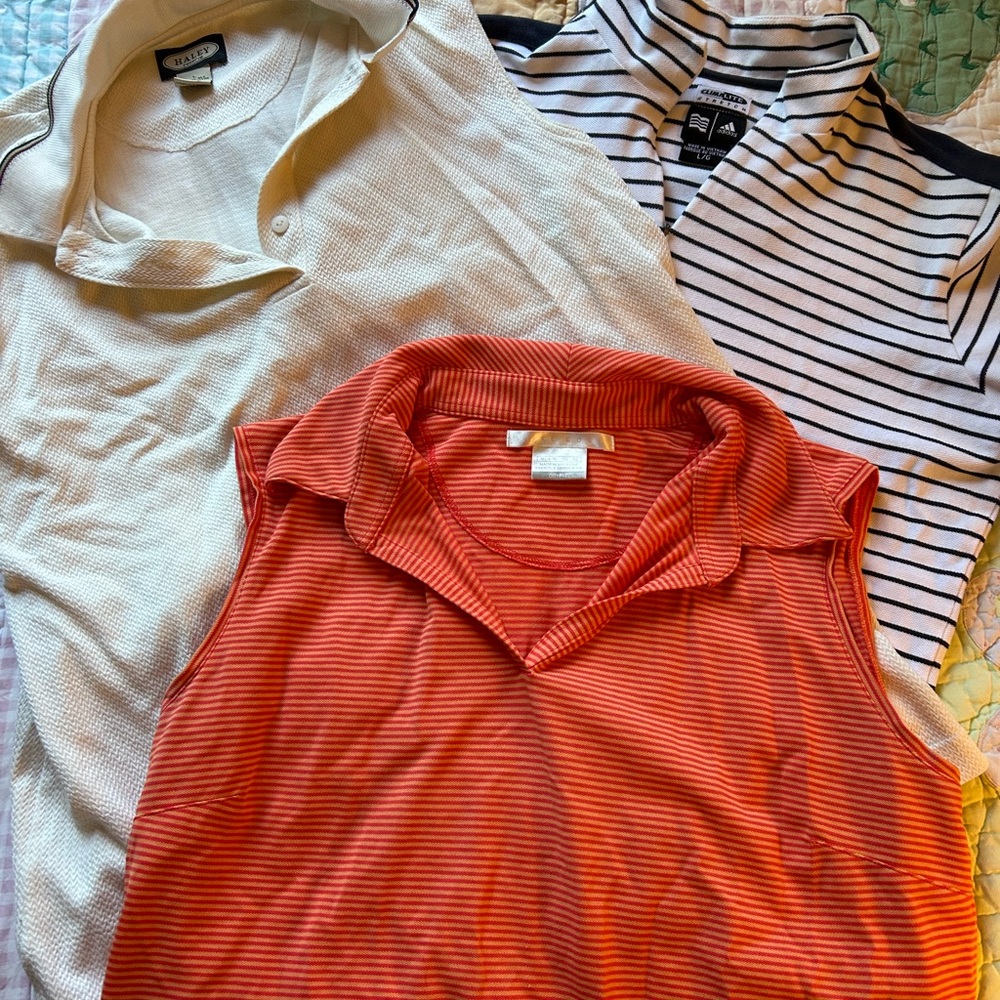Nike, Addias and Haley Reserve.  Polo shirts